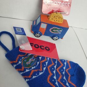NEW Florida Gators Lot of 2 Christmas Ornaments: Food Truck & Stocking Official